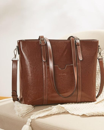 BOSTANTEN Leather Laptop Bag Work Tote for Women Shoulder Handbag Briefcase 15.6 inch Satchel Computer Bag