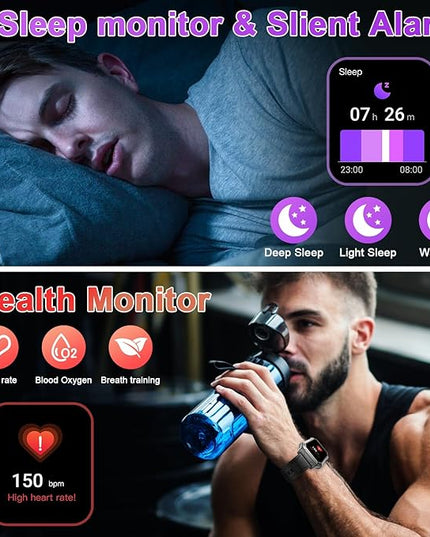 Smart Watch for Men Fitness Tracker: Military Digital Mens Watches Bluetooth Make Answer Call Running Waterproof Smartwatch Android Phones iPhone Samsung Compatible Heart Rate Monitor Step Pedometer