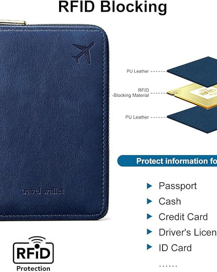 Passport Holder for Travel Women and Men RFID Passport Holder with Card Slots Holder Passport Case Passport cover Passport Wallet Travel Essentials and Accessories (Short Zipper, SZ-Navy)