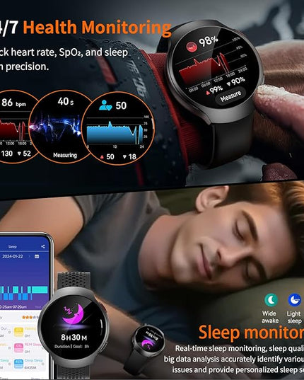 GPS Smart Watch for Men With AI (Answer/Make Call), 1.43" Micro-Spherical AMOLED Smartwatch for Android and iPhone, 150+ Sport Mode Fitness Tracker with HR, SpO2, Sleep Monitor, 5ATM Waterproof