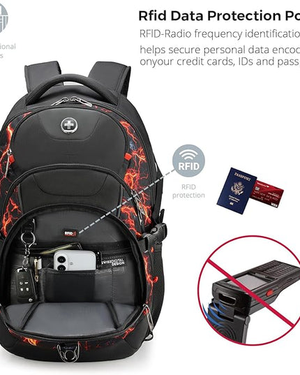 Swissdigital Laptop Backpack with USB Charging Port, Travel Backpack Fits 15.6 inches Computer, 31L Backpack for Men, Flame Red | SD803-97