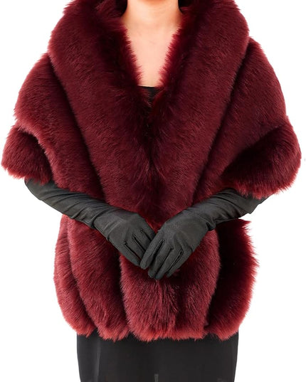 Zhanmai 2 Pcs Winter Long Shawl Cloak Stretchy Glove Opera Bridal Dance Gloves for Women Dress Party Coat