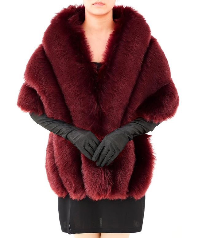 Zhanmai 2 Pcs Winter Long Shawl Cloak Stretchy Glove Opera Bridal Dance Gloves for Women Dress Party Coat