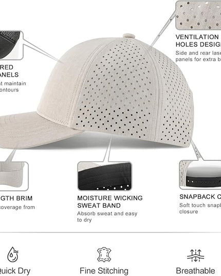 VOBOOM Men Snapback Trucker Hat, Baseball Cap for Breathable Side Laser Cut Holes