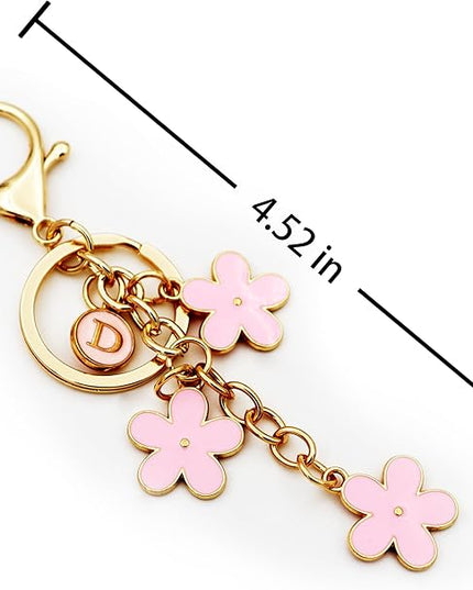 Cute Initial Letter Keyring for Women Girls Nice Flower Keychains for Handbag Backpack