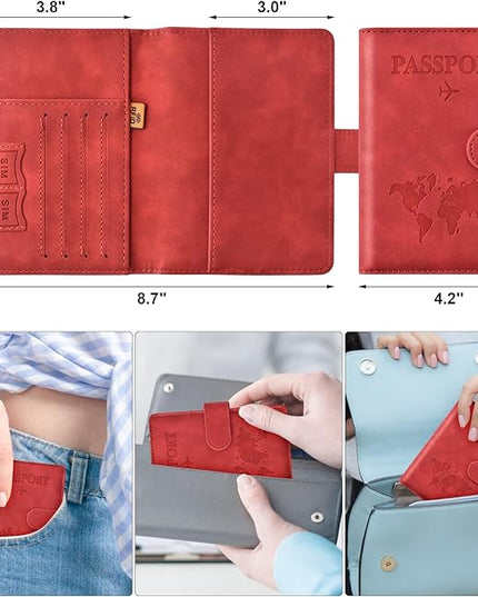 Eoehro Passport Holder for Travel Essentials, Passport Wallet Cover Case for Travel Must Haves Accessories,Passport Book Holders for Women and Men(red)