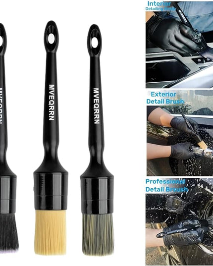 6pcs Car Detailing Brush Set-2pcs Boars Hair Car Detailing Brushes,2pcs Ultra Soft No Scratch Detailing Brush for Air Vent,Leather Seat 2pcs Detail Brushes car Detailing for Interior Exterior