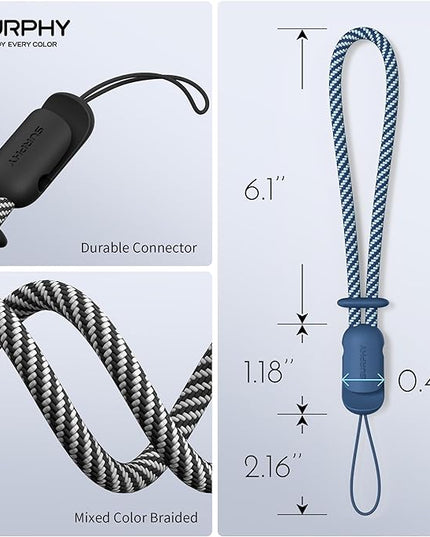 SURPHY 2 Pack Phone Lanyard for Cellphone Case, Phone Wrist Strap for Case, Cellphone Strap with 2-Color Braided, Charm Wrist Lanyard for Women, Cellphone Wrist Lanyard for Women, Black & Blue Jay