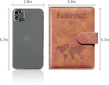 Passport Holder for Travel,Passport Holder with Card Slots Holder,Passport Case,Passport cover for Women and Men,Passport Wallet Travel Essentials and Accessories (Buckle, Brown)