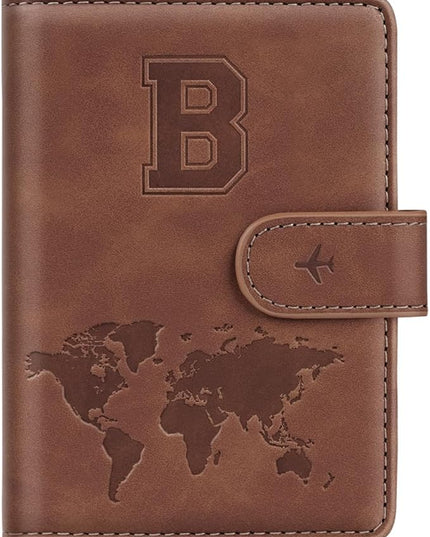 Passport Holder Wallet Cover Personalized Letter A-Z Travel Wallet RFID Blocking Passport Cover Wallet Case for Travel Passport Book Holders for Women and Men, Brown-B