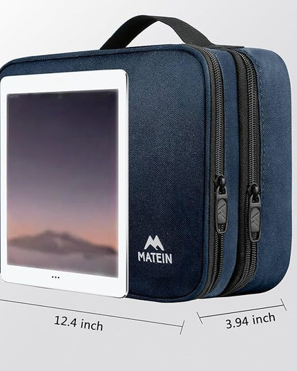 MATEIN Cord Organizer Travel for Men, Large Travel Accessories Changer Case for Cables, Cell Phone and Tablet (Up to 12.9inch), Portable Double Layers Cable Organizer Box, Navy Blue, Tech Gifts