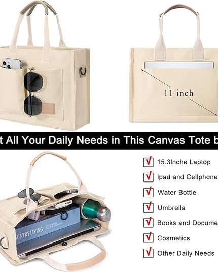 Canvas Tote Bag for Women Crossbody Work Purse with Pockets Top Handle Handbag Satchel Bags for Travel Nurse Teacher