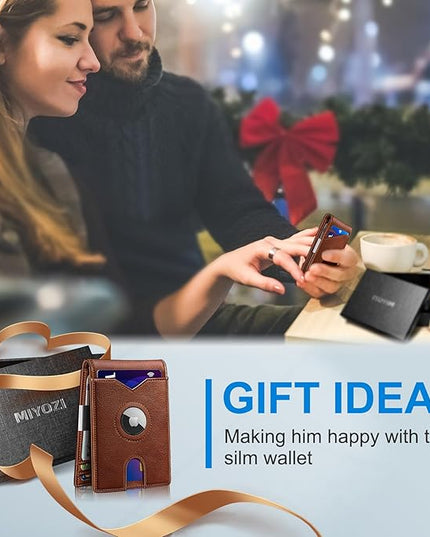 miyozi Airtag Wallet for Men,with Money Clip 11 Cards Slim Front Pocket Leather RFID Blocking Wallet with Gift Box