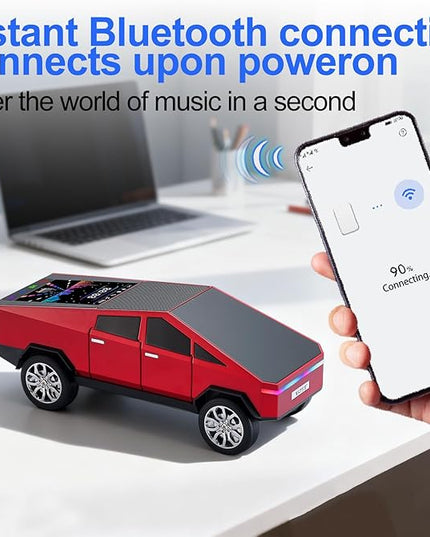 Futuristic Pickup Truck Bluetooth Speaker with LED Display Screen – TWS Stereo, FM Radio, USB/TF Playback, LED Headlights, Built-in Mic, Gift for Truck Fans, Auto Style Lovers&Tech Collectors (Red)