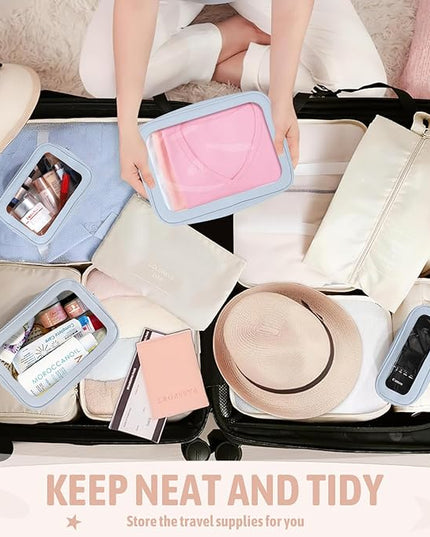 5PCS Clear Toiletry Bag,TSA Approved Travel Makeup Pouch with Zipper for Cosmetics and Toiletries，Diaper Bag Organizer Pouch Set，Women's Purse Organizer and Clear Car Bag