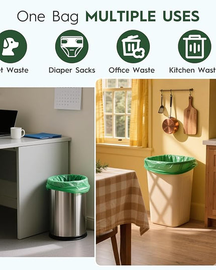 10-13 Gallon Compostable Trash Bags with Handles Tie 30 Bags Biodegradable Garbage Bags Food Scrap Green Waste Bags Thick 0.87 Mil 49.21 Liter ASTM D6400, US BPI and OK Compost Home Certified