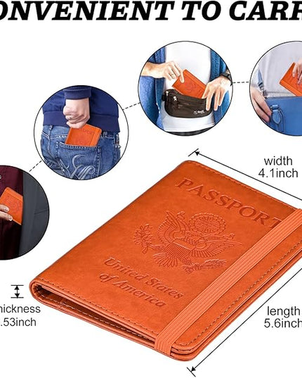 HerriaT Passport and Vaccine Card Holder Combo,Cover Case with CDC Vaccination Card Slot, Leather Travel Documents Organizer Protector, with RFID Blocking, for Women and Men