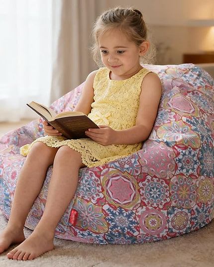 YuppieLife Kids Storage Bean Bag Cover（No Filling） Toy Organizer|Carrying Handle Sofa|Available for Kids and Teenager|Cuddle Chair|Machine Washable and Durable（27“,Pink Flowers）