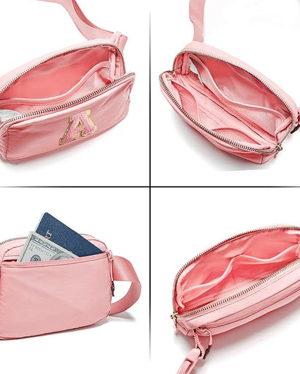 Gitus Belt Bag Fanny Pack Crossbody Bags with Initial Letter Patch Cute Stuff Birthday Gifts for Teenager Girls Trendy Preppy Stuff for Teen Girls Cool Stuff for Teens (Light Pink-A)
