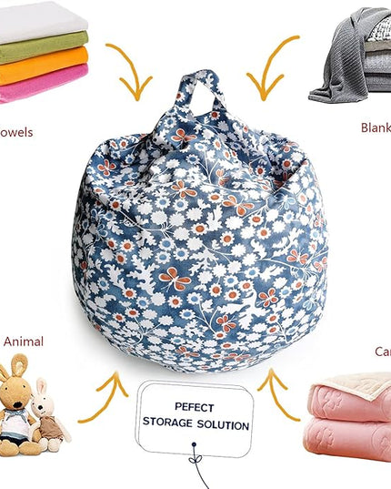 YuppieLife Stuffed Animal Storage Bean Bag Chairs Canvas Cover for Kids(Just Cover，No filling）/Machine Washable Toddler Sofa Cover for Room Decor/Durable Eco-print furniture(27'',Insect Paradise)