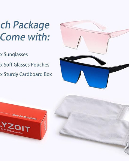 LYZOIT Square Oversized Sunglasses for Women Men Big Flat Top Fashion Shield Large UV Protection Rimless Shades