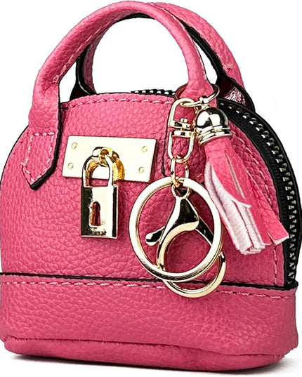 Plinvo Cute Genuine Leather Keychain Coin Purse for Women with Tassels Mini Change Pouch Brown (Rose Red)