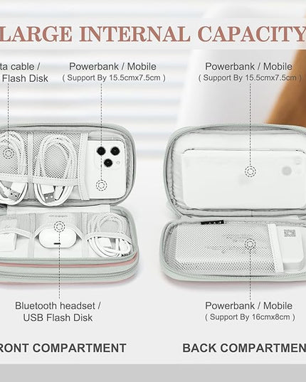 FYY Electronic Organizer, Travel Cable Organizer Bag Pouch Electronic Accessories Carry Case Portable Waterproof Double Layers All-in-One Storage Bag for Cable, Cord, Charger, Phone, Pink Pattern