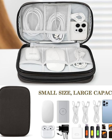 FYY Electronic Organizer, Large Travel Cable Organizer Bag Pouch Electronic Accessories Carry Case Portable Waterproof Double Layers All-in-One Storage Bag for Cable, Cord, Charger, Phone, Coffee