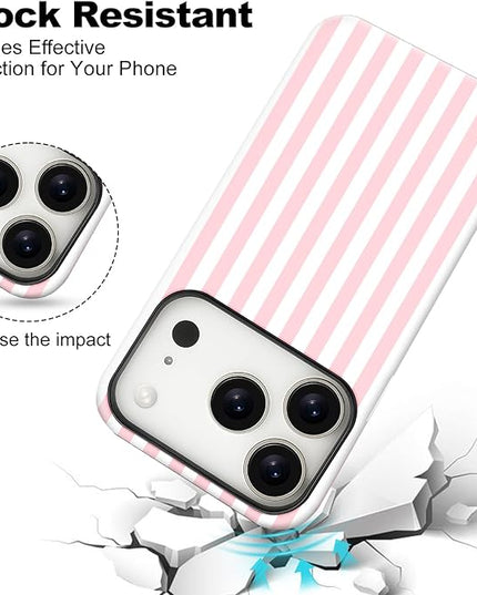 Magnetic for iPhone 17 Pro Max Case Cute Stripes Phone Case, Shockproof Slim TPU and Hard PC Protective Phone Cover Compatible with MagSafe Designed for Women Girls, Pink and White