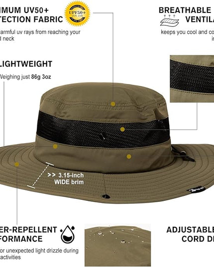 Oversized XL XXL Waterproof Sun Hat for Big Heads Mesh Bucket Hat Wide Brim Adjustable Packable Hiking Beach Fishing