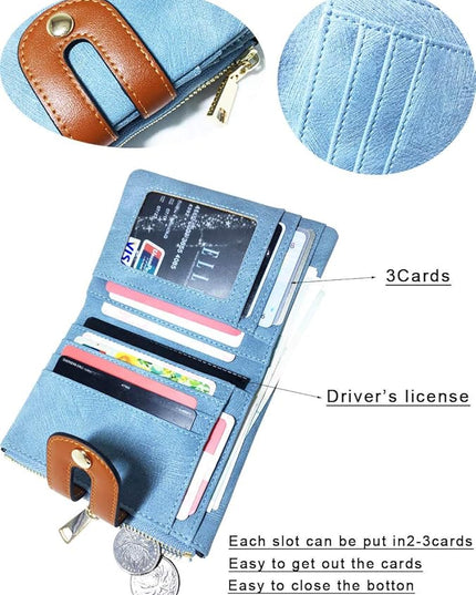 AOXONEL Women's Rfid Small Bifold Leather Wallet Ladies Mini Zipper Coin Purse id card Pocket,Slim Compact Thin
