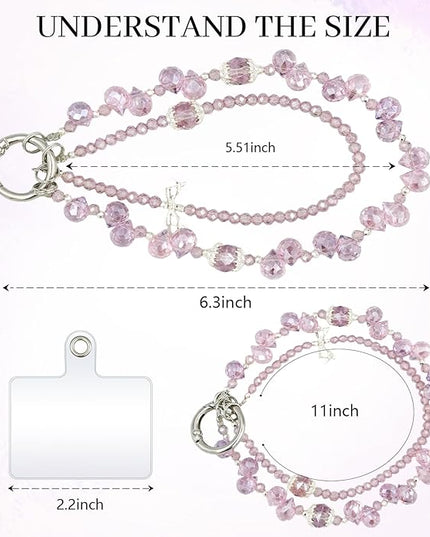 Phone Charm for Women, Anti-Theft Phone Wrist Strap Hands-Free, Crystal Beaded Chain, Detachable Cellphone Lanyard with Tether Tab