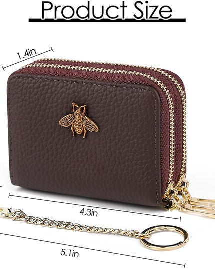 imeetu RFID Credit Card Holder, Small Leather Zipper Card Case Wallet for Women