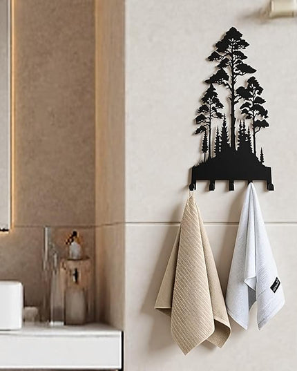 useNumber Metal Key Holder for Wall,Lofty and Dense Trees Key Hooks Wall Mount Whith 5 Hooks,Black Metal Key Hanger Wall Decor for Front Door,Hallway,Entryway,Office