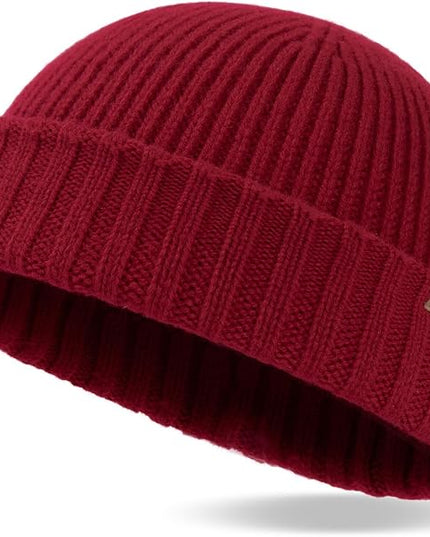 TOP-EX PolarWool™ 100% Merino Wool Short Fisherman Beanie Hats for Men Women Knit Skull Cap Cuffed Beanies Warm Winter Hats