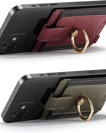 BIAJIYA Phone Card Holder RFID Leather Wallet Credit Adhesive Cell Case Stick-on Card Holder for Women and Men Back of Phone for Most of Smartphones