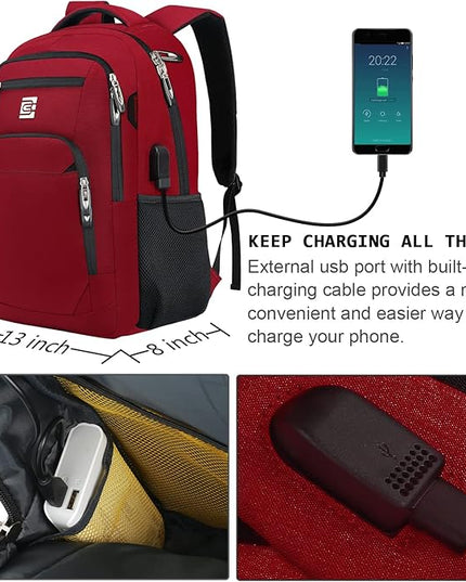 Laptop Backpack,Business Travel Anti Theft Slim Durable Laptops Backpack with USB Charging Port,Water Resistant College Computer Bag for Women & Men Fits 15.6 Inch Laptop and Notebook-Red