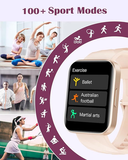 RUIMEN Smart Watches for Women Men (Answer/Make Calls) Compatible with iPhone/Android Phones, 1.85" HD Screen Fitness Tracker Heart Rate Monitor 100+ Sports Tracker Watch Waterproof (Pink)