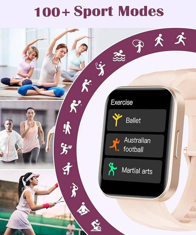 RUIMEN Smart Watches for Women Men (Answer/Make Calls) Compatible with iPhone/Android Phones, 1.85" HD Screen Fitness Tracker Heart Rate Monitor 100+ Sports Tracker Watch Waterproof (Pink)