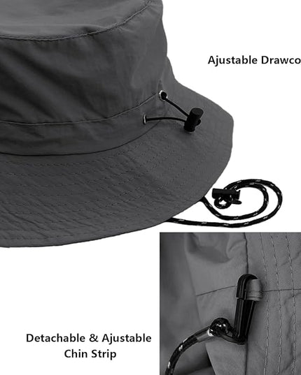 woogwin Waterproof Bucket Rain Hat with Chin Strap Quick Dry Packable Boonie Sun Hat Safari Hat UV Protection