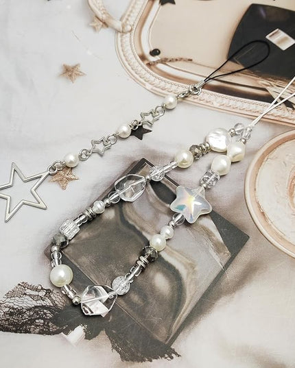 2 Pack Phone Charms, Cute Aesthetic Beaded PhoneCharm Strap Phone Lanyard String PhoneChain Accessories for Bag Keychain Airpods Camera Pendants