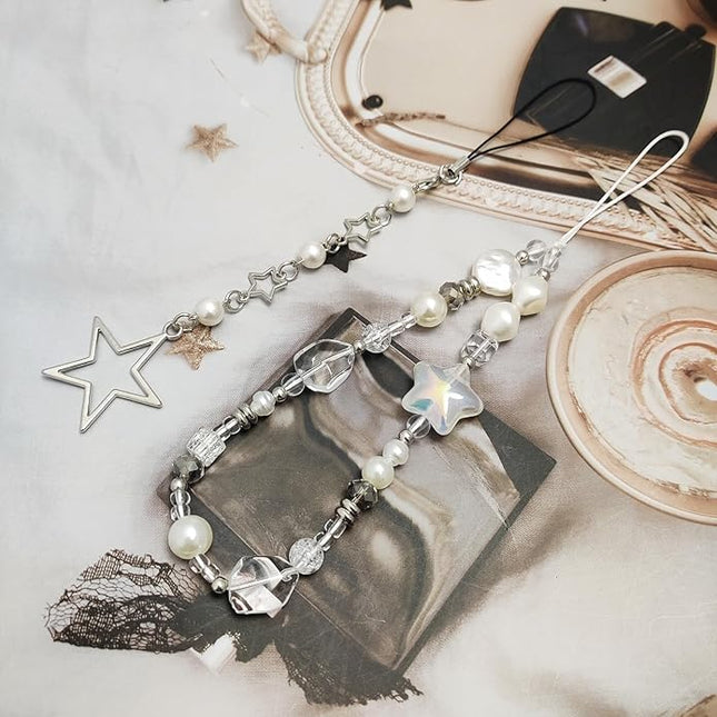 2 Pack Phone Charms, Cute Aesthetic Beaded PhoneCharm Strap Phone Lanyard String PhoneChain Accessories for Bag Keychain Airpods Camera Pendants