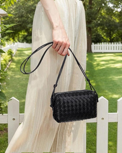 Woven Leather Crossbody Bag,Small Woven Crossbody Purse for Women, Mini braided Clutch Shoulder Handbag,Light Weight