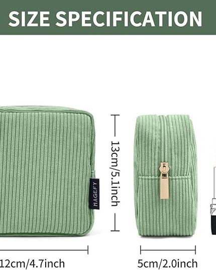 MAGEFY Small Makeup Bag for Purse Mini Cosmetics Bag Corduroy Cute Cosmetic Pouch for Women with Slip-in Pockets
