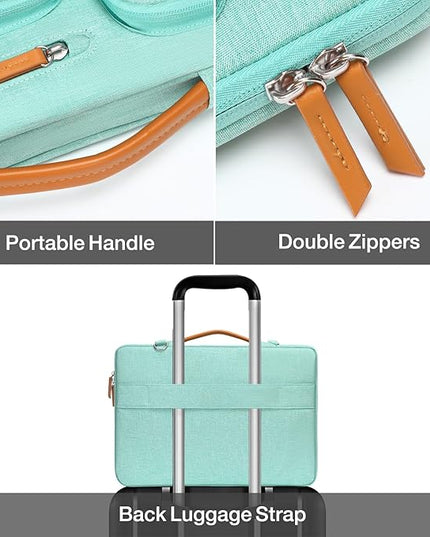 MOSISO 360 Protective Laptop Shoulder Bag,15-15.6 inch Computer Bags Compatible with MacBook Pro 16 inch, HP, Dell, Lenovo, Asus Notebook,Side Open Messenger Bag with 4 Zipper Pockets, Aqua Green