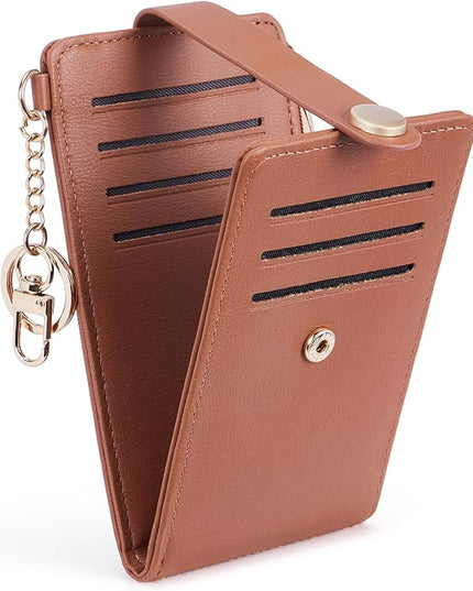 POIUGOYA Slim Wallet for Women,RFID Blocking Bifold Credit Card Holder with Zipper Coin Pocket,ID Window,Keychain