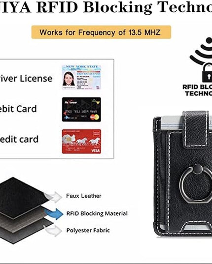 BIAJIYA Phone Card Holder RFID Leather Wallet Credit Adhesive Cell Case Stick-on Card Holder for Women and Men Back of Phone for Most of Smartphones