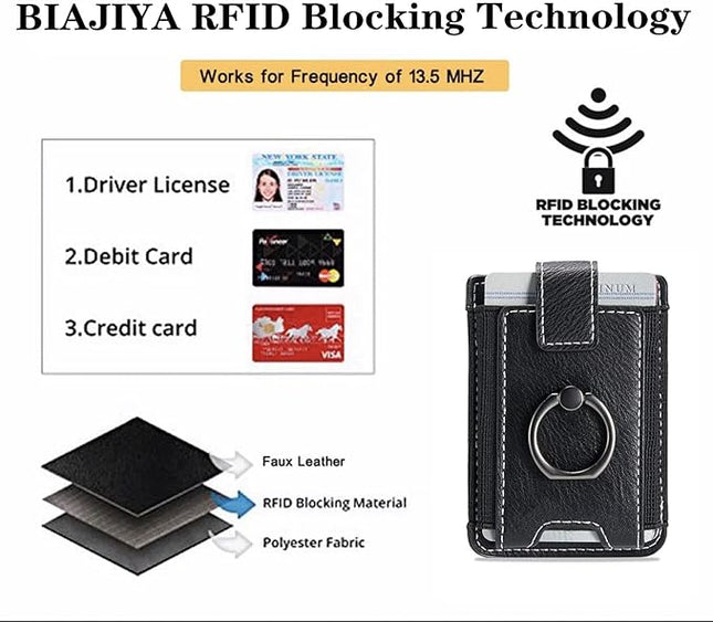BIAJIYA Phone Card Holder RFID Leather Wallet Credit Adhesive Cell Case Stick-on Card Holder for Women and Men Back of Phone for Most of Smartphones