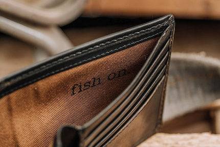 House of Jack Co. Bass Wallet for Men, Double ID Bifold, Full Grain Leather Fishing Wallet, Ideal Gift for Men, Black