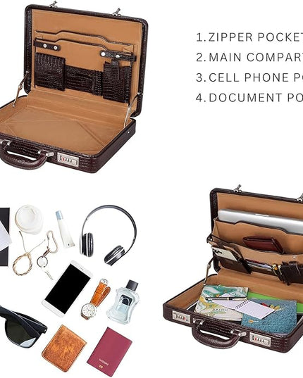 DA LV Full Grain Leather Briefcase for Men - Business Laptop Bag - Imported Handmade Leather Bag - Attache -Men Gifts